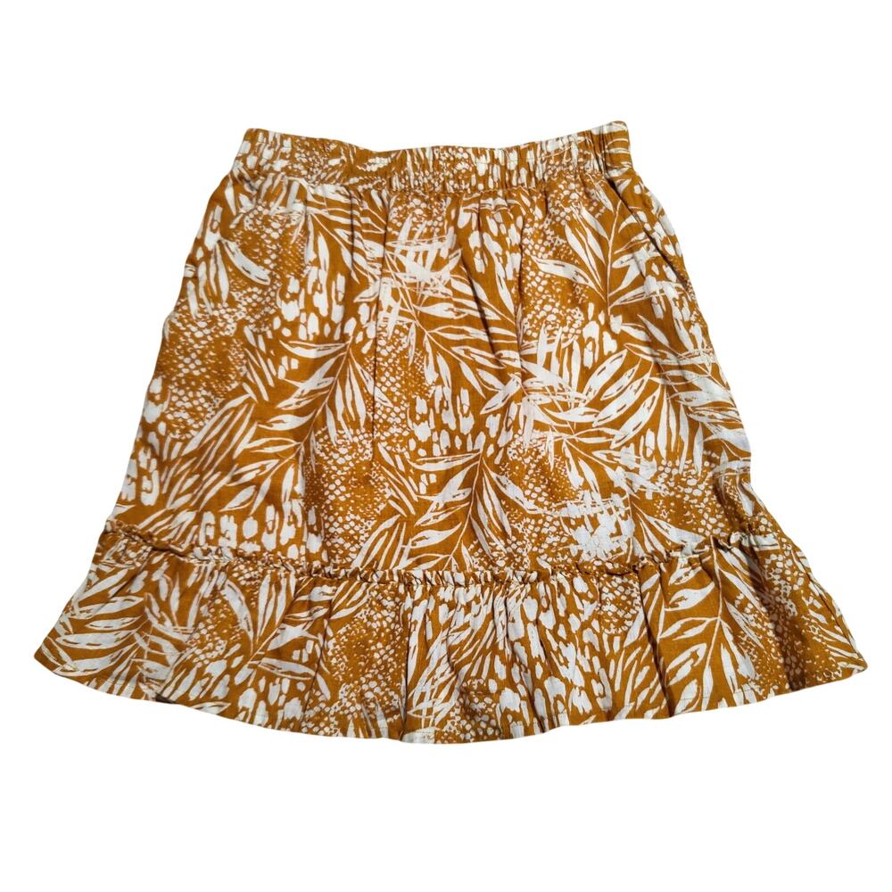 Christian Siriano 100% Linen Botanical Mini Skirt Mustard White XS - Picture 2 of 4